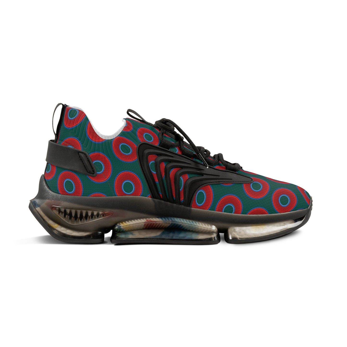 Donut Kicks - red vivid donut print w/dark Fenway green background