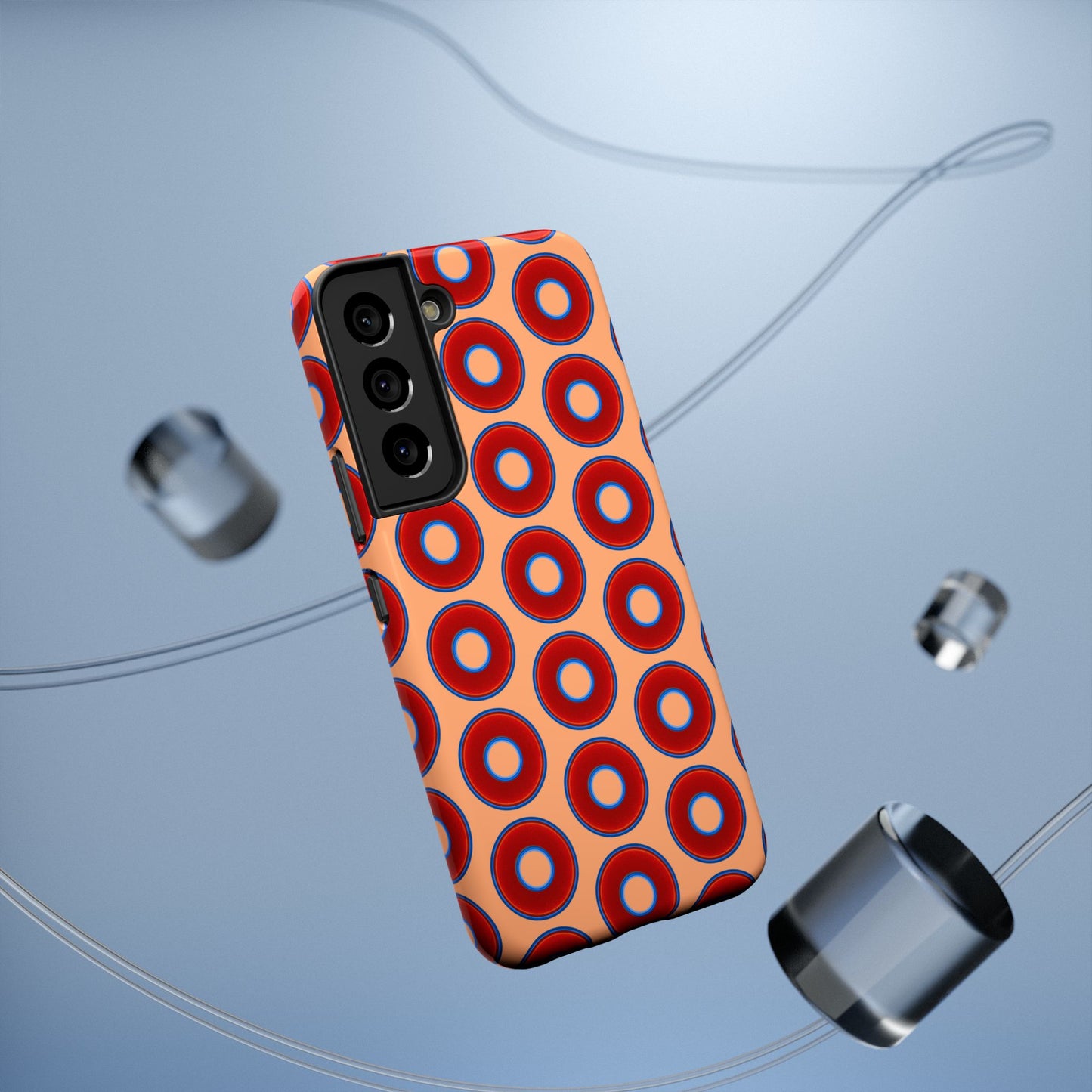 Impact-Resistant Lumpy Donut Case - red vivid donut print w/peach background