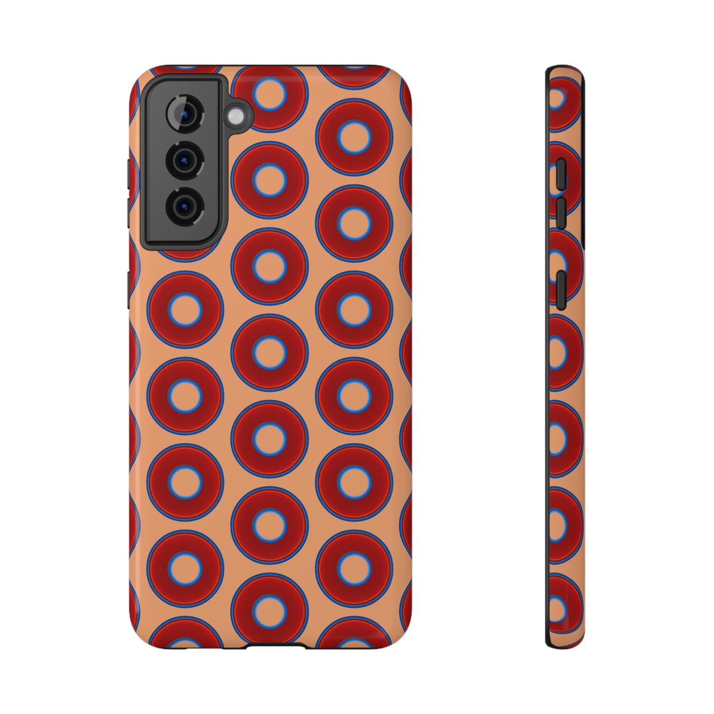 Impact-Resistant Lumpy Donut Case - red vivid donut print w/peach background
