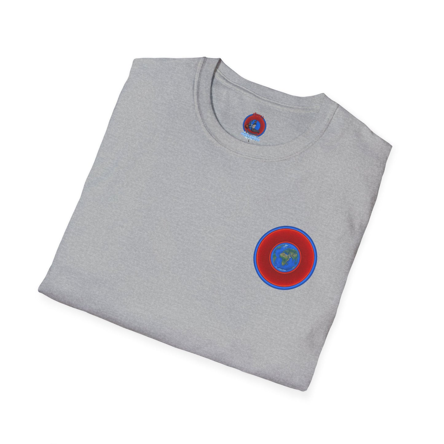 Classic Donut Tee - Unisex Soft-Style - "Soul Donut - We Keep on Rollin' Dough" - vivid red planetary donut - variant 1 [*charitable print - 50% of profit to The Nature Conservatory]