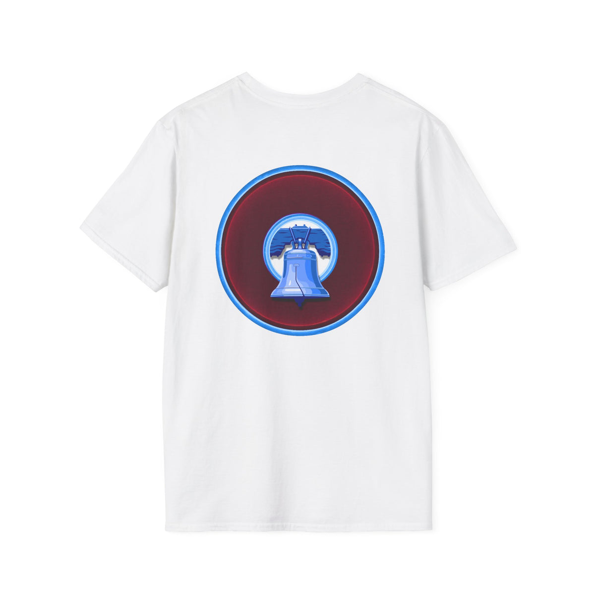 Classic Donut Tee - Unisex Soft-Style - "Brotherly Donuts Jawn" - vivid dark purple-red/light blue donut