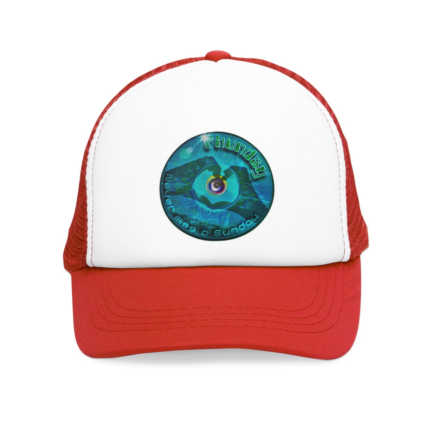 Lumpy Trucker Hat - "Never Miss a Sunday " - variant 1 - turquoise donut