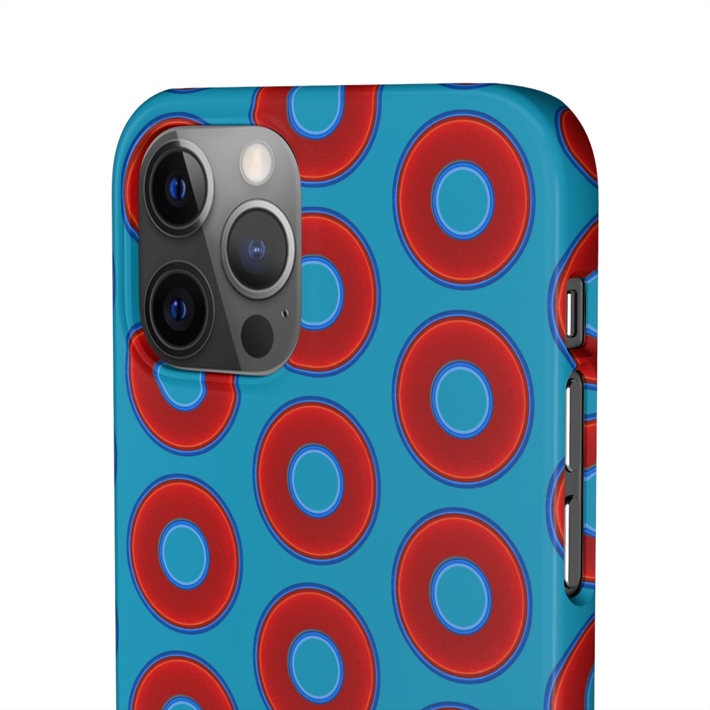 Lumpy Donut Snap Case - red vivid donut print w/aquamarine blue background