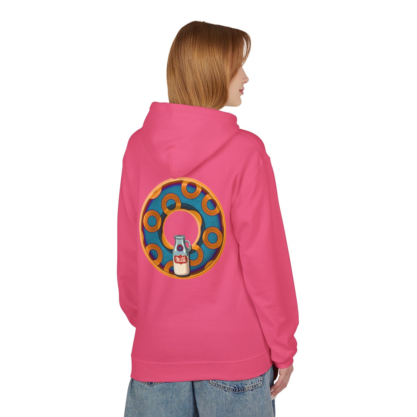 Fleece Harry Hoodies [Midweight Soft-style] - "Wooked Cream Dairy - YEMSG Donut" - blue/orange rustic paradox donut - variant 4