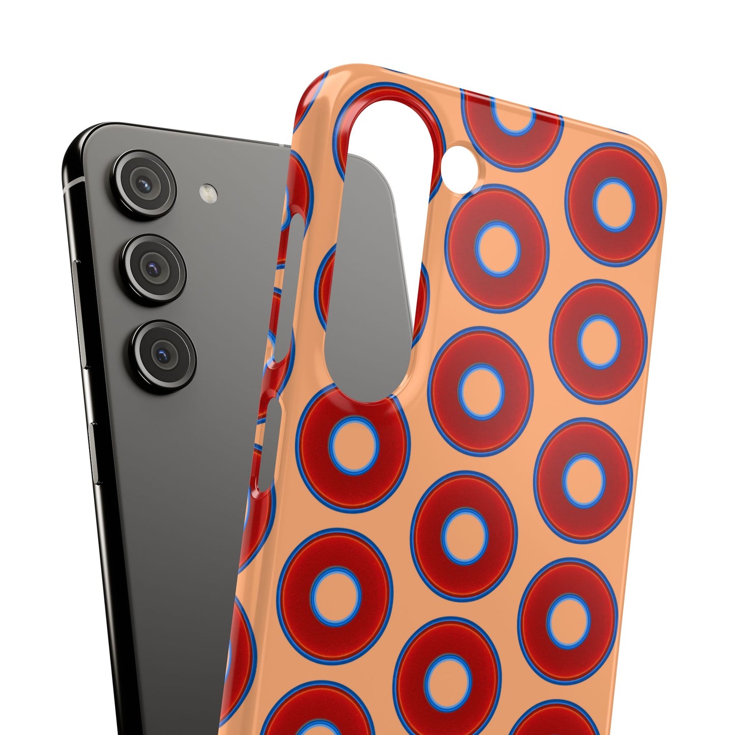 Lumpy Donut Snap Case - red vivid donut print w/peach background