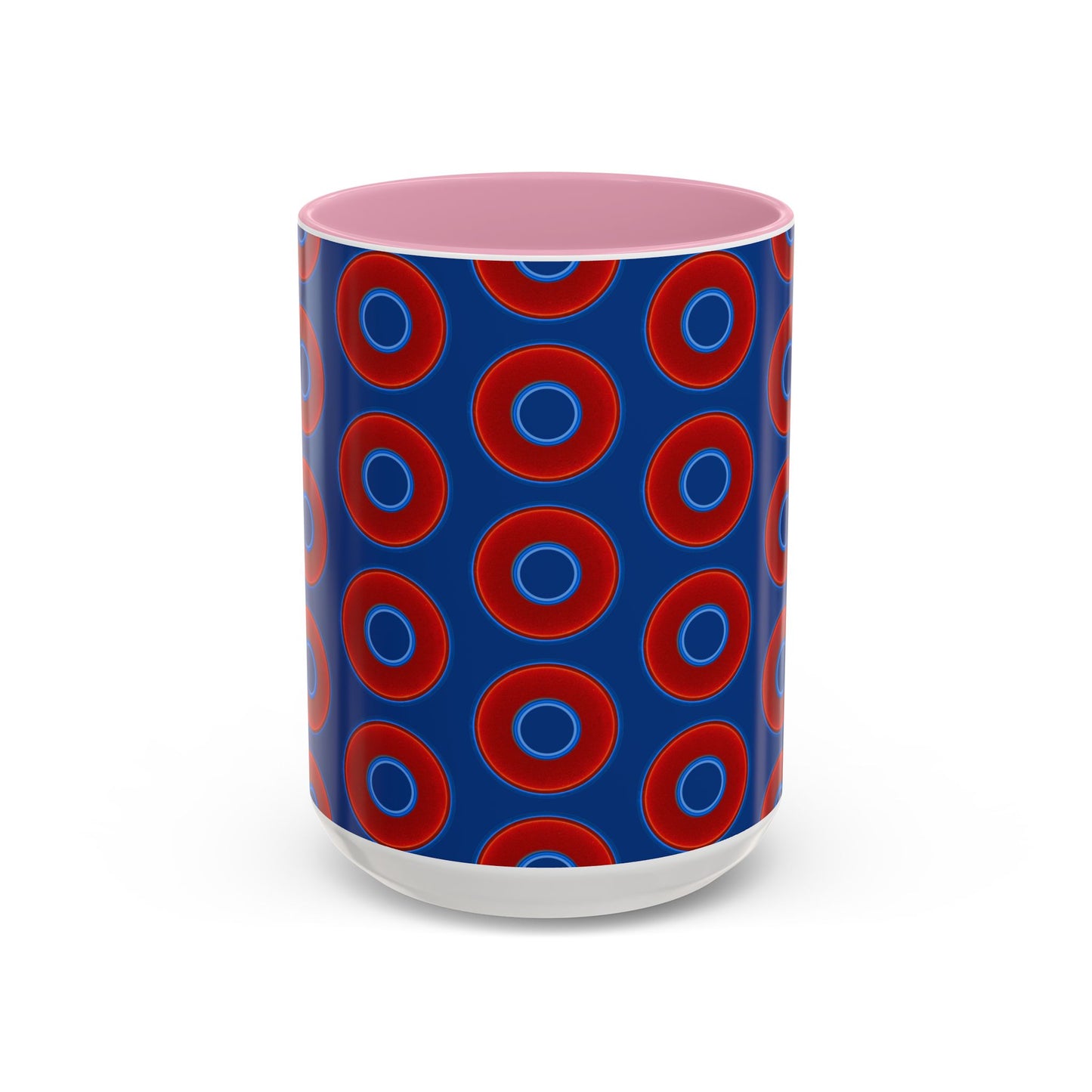 Lump's Grumpy Coffee Mug - vivid red donuts w/dark blue background
