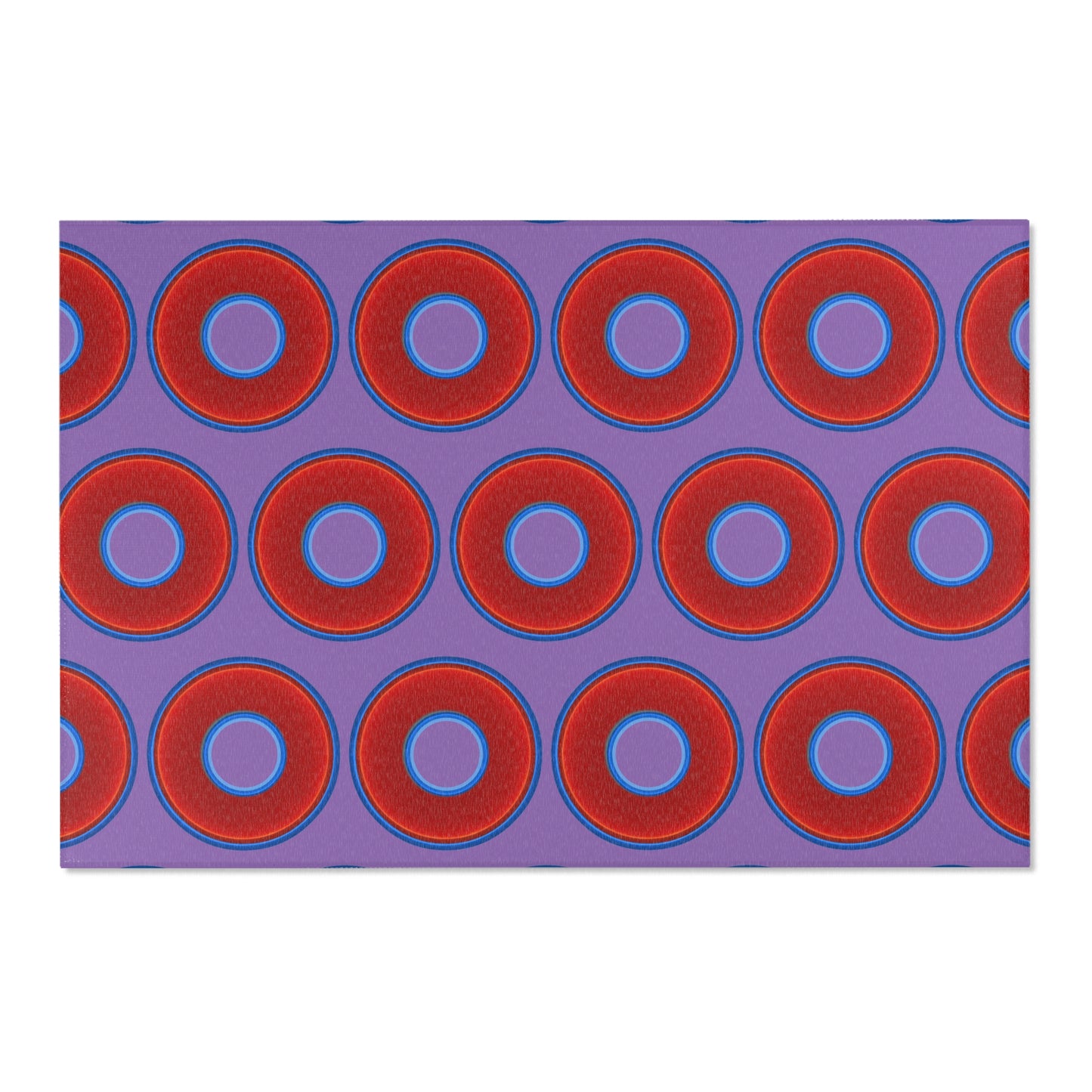 Lumpy Donut Print Rug - choice of 3 sizes - vivid red donut print w/light purple background