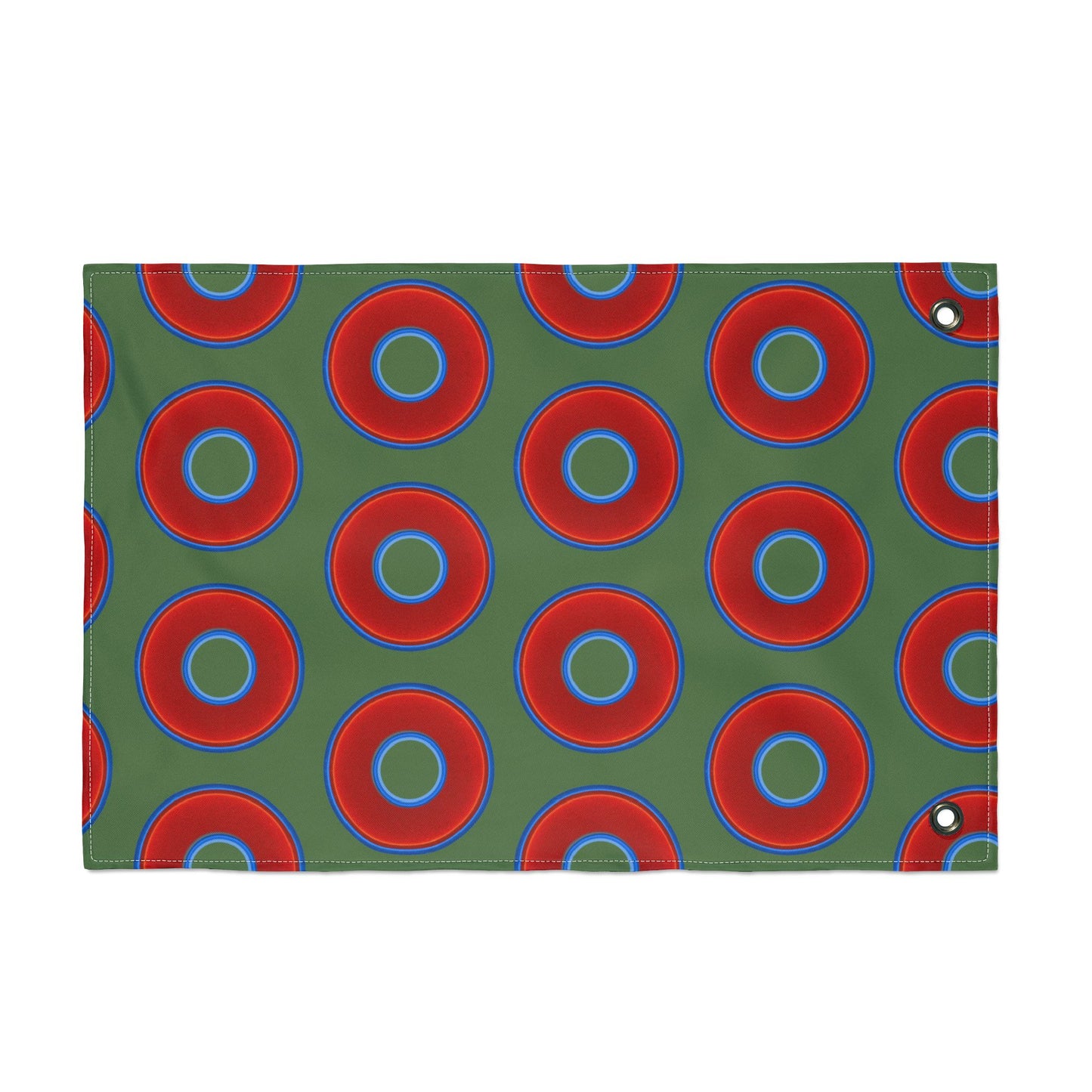 Lumpy Flagpole Sitters - Donut Flags [12" x 18"] - red vivid donut print w/dark green background