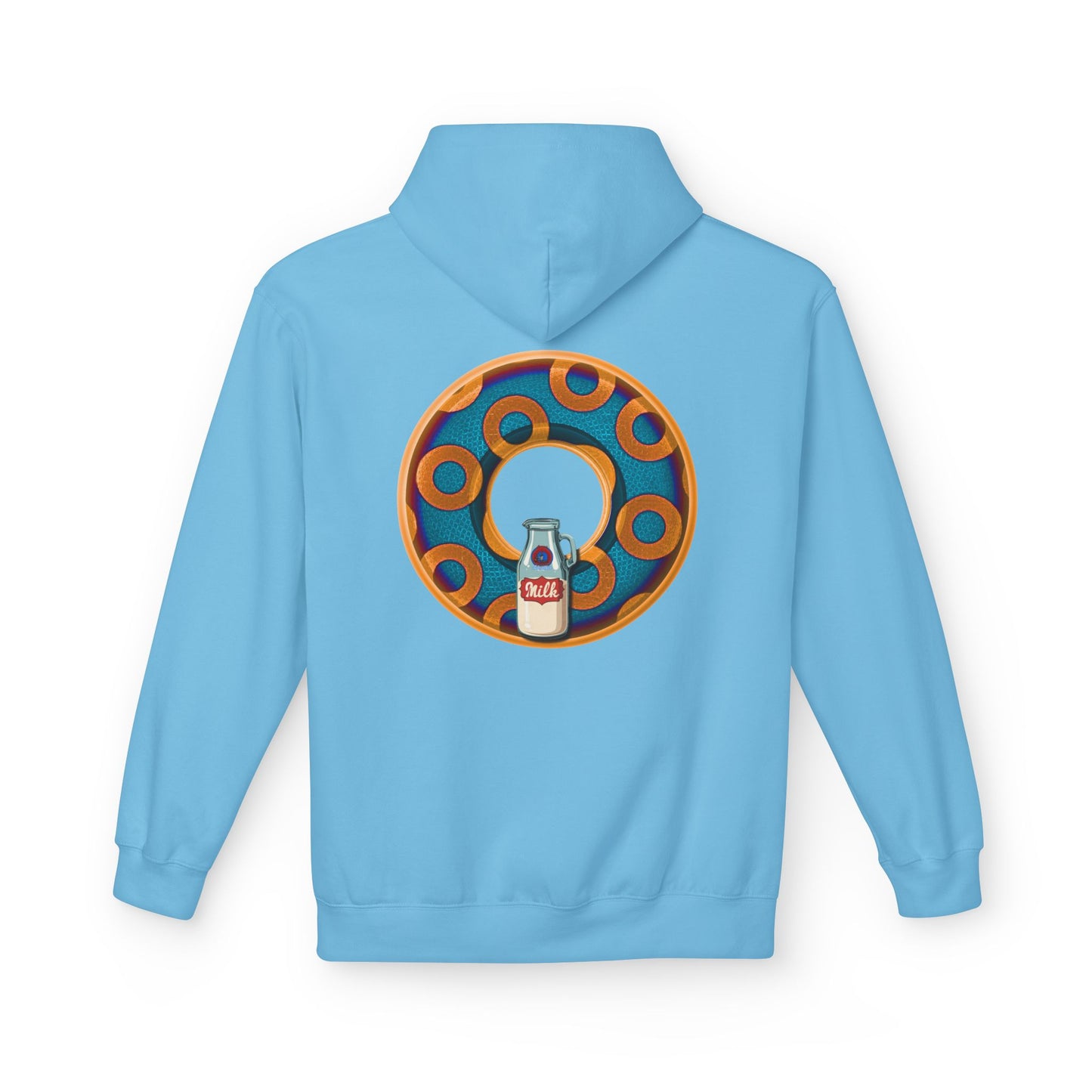 Fleece Harry Hoodies [Midweight Soft-style] - "Wooked Cream Dairy - YEMSG Donut" - blue/orange rustic paradox donut - variant 4