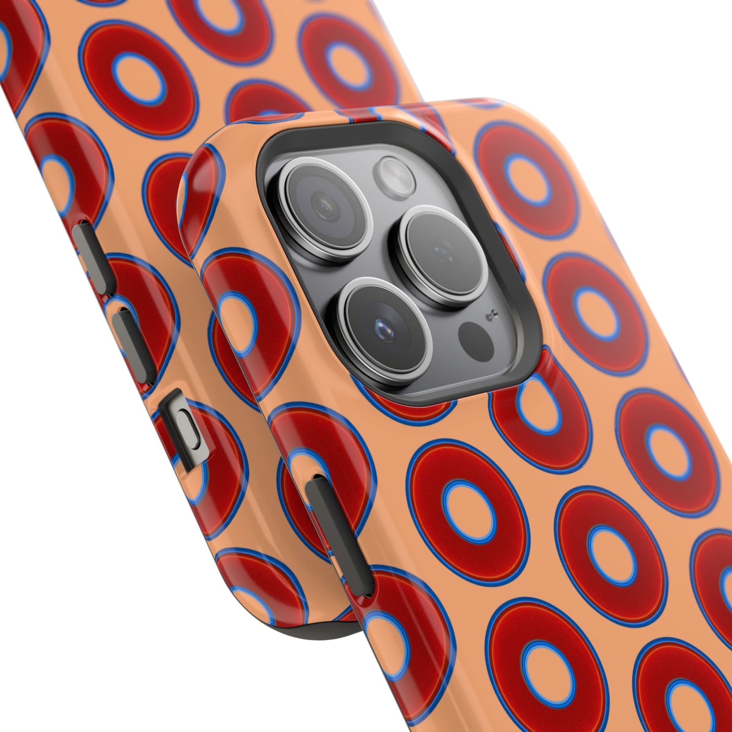 Impact-Resistant Lumpy Donut Case - red vivid donut print w/peach background