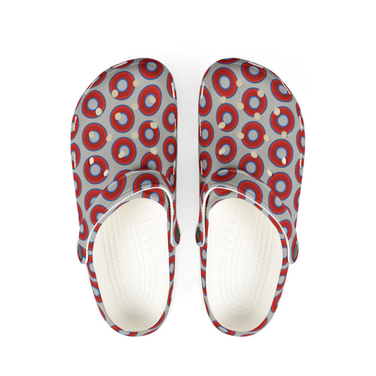Spatchcocks - donut slip-on shoes - vivid red donuts w/gray background [unisex]