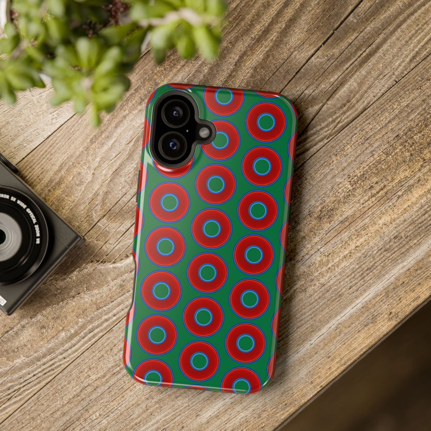 Magnetic Tough Donut Case - red vivid donut print w/green background