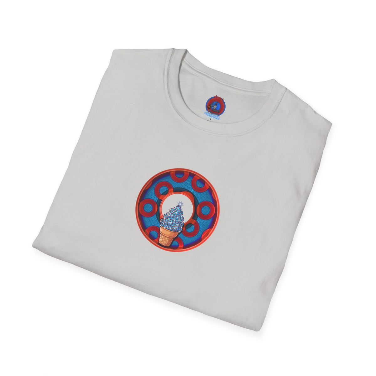 Classic Donut Tee - Unisex Soft-Style - "We All Scream It's ICE Cream" - blue/red rustic paradox donut
