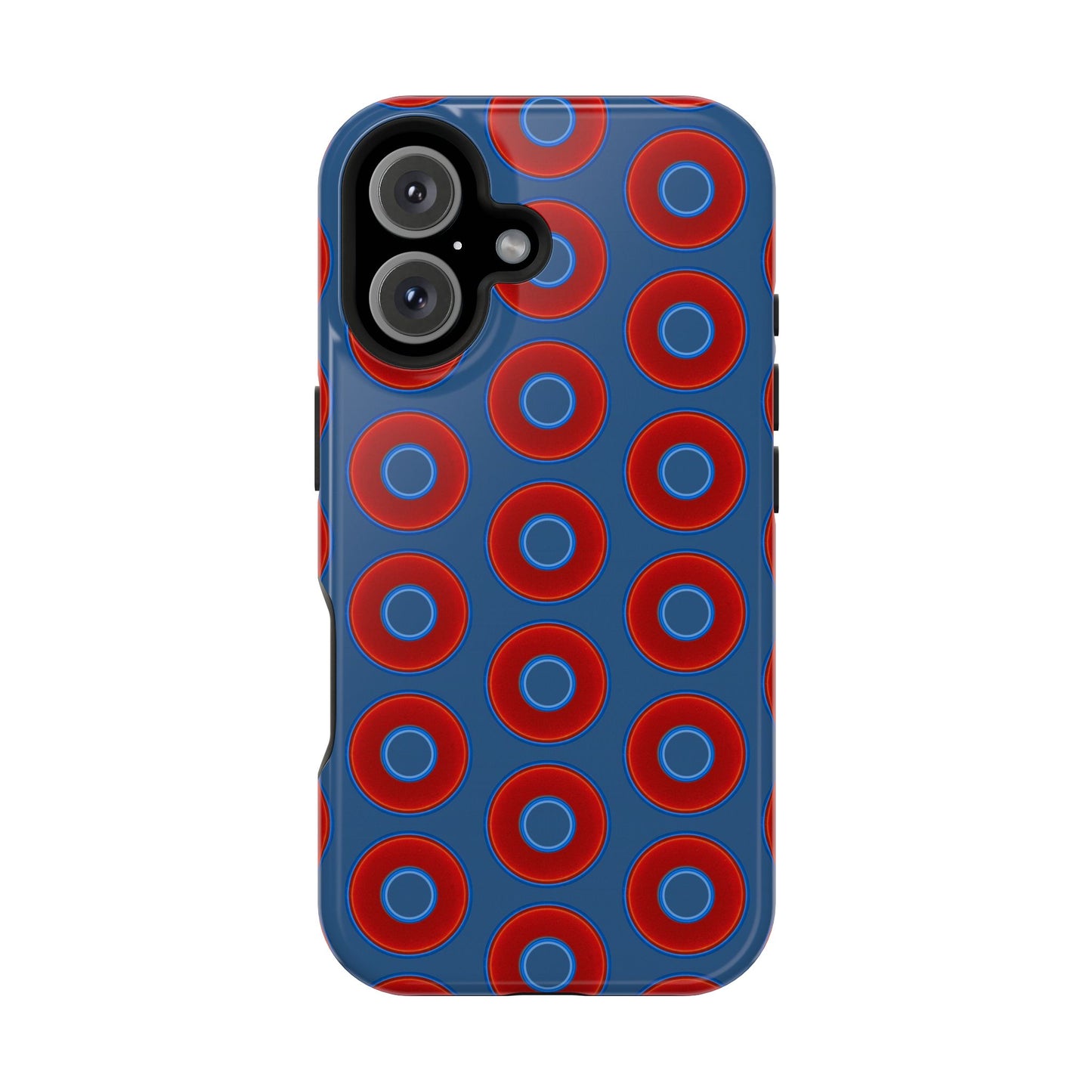 Impact-Resistant Lumpy Donut Case - red vivid donut print w/light navy blue background