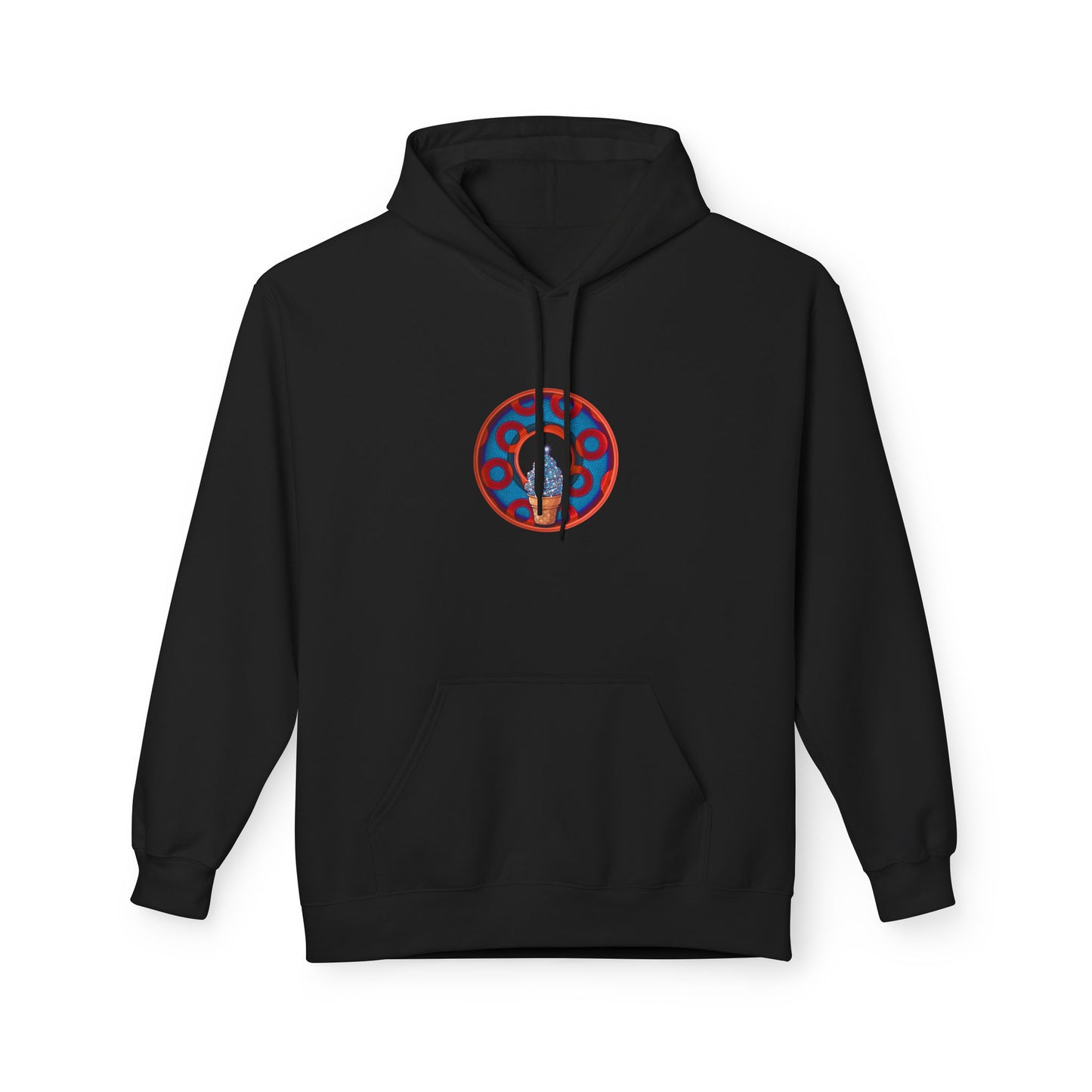 Fleece Harry Hoodies [Midweight Soft-style] - "We All Scream It's ICE Cream - YEMSG Donut" - blue/red rustic paradox donut