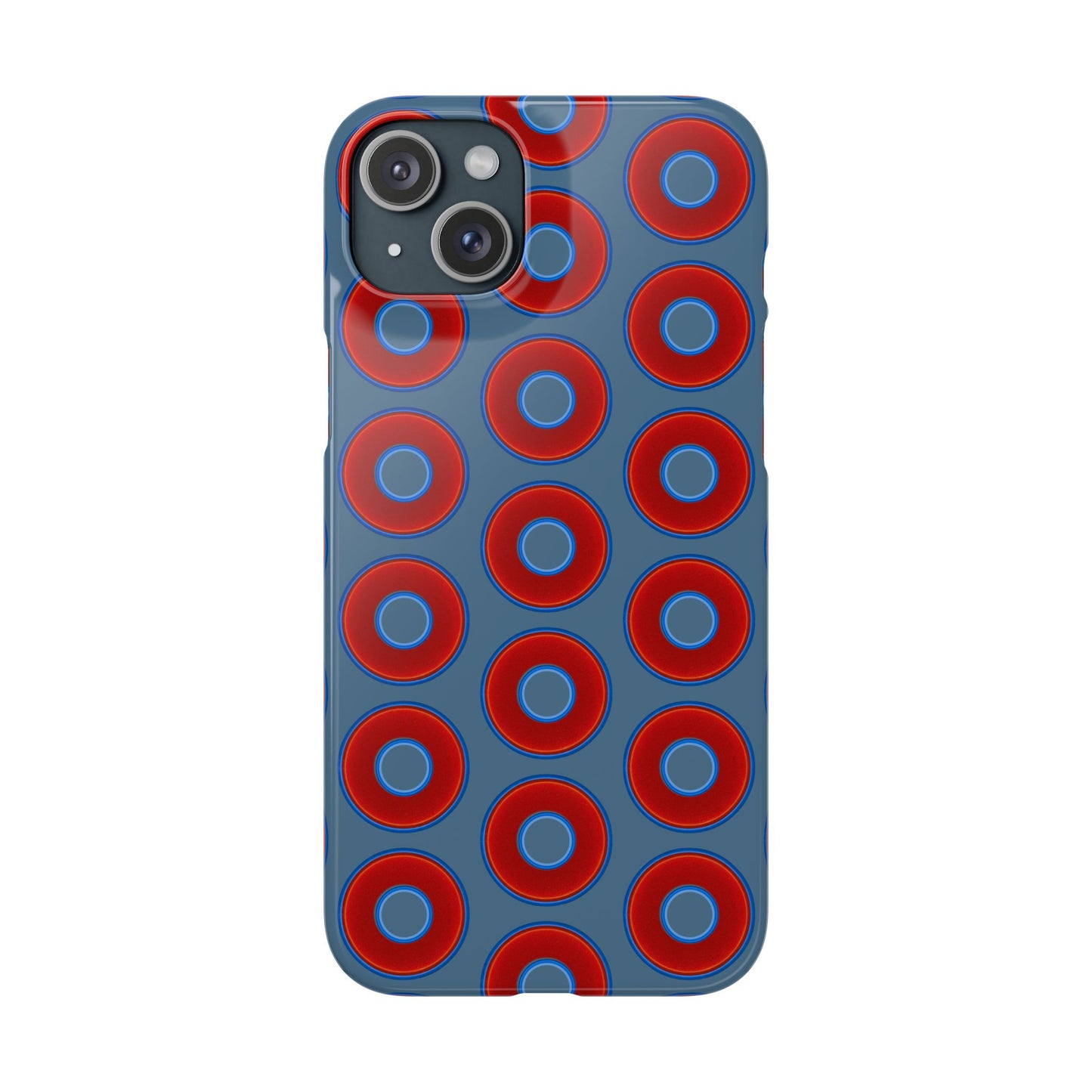 Lumpy Donut Snap Case - red vivid donut print w/steel blue background