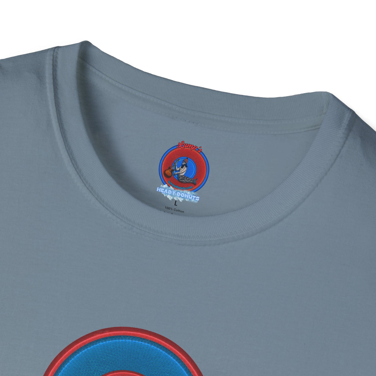 Classic Donut Tee - Unisex Soft-Style - "The Lumpy Donut" - variant 2 - blue/red donut