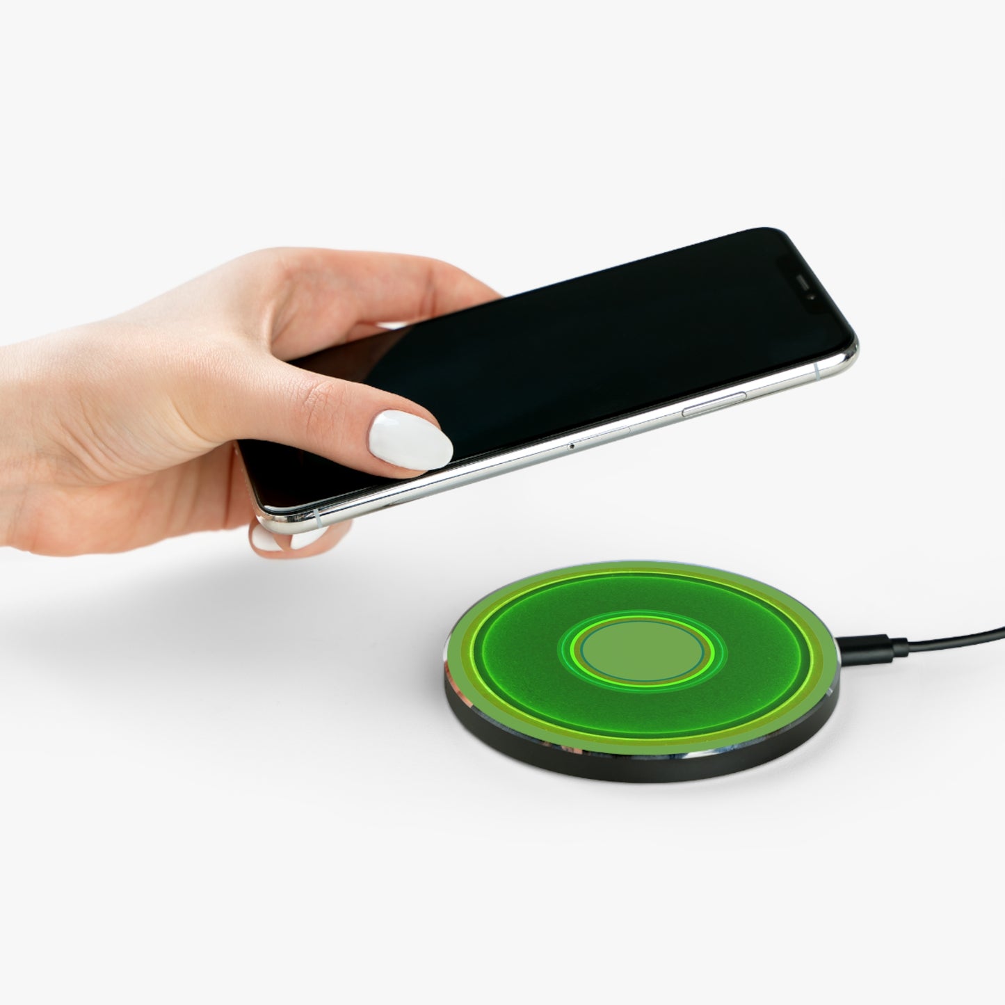 The Flow - Wireless Lumpy Donut Chargers - vivid green donut w/light green background