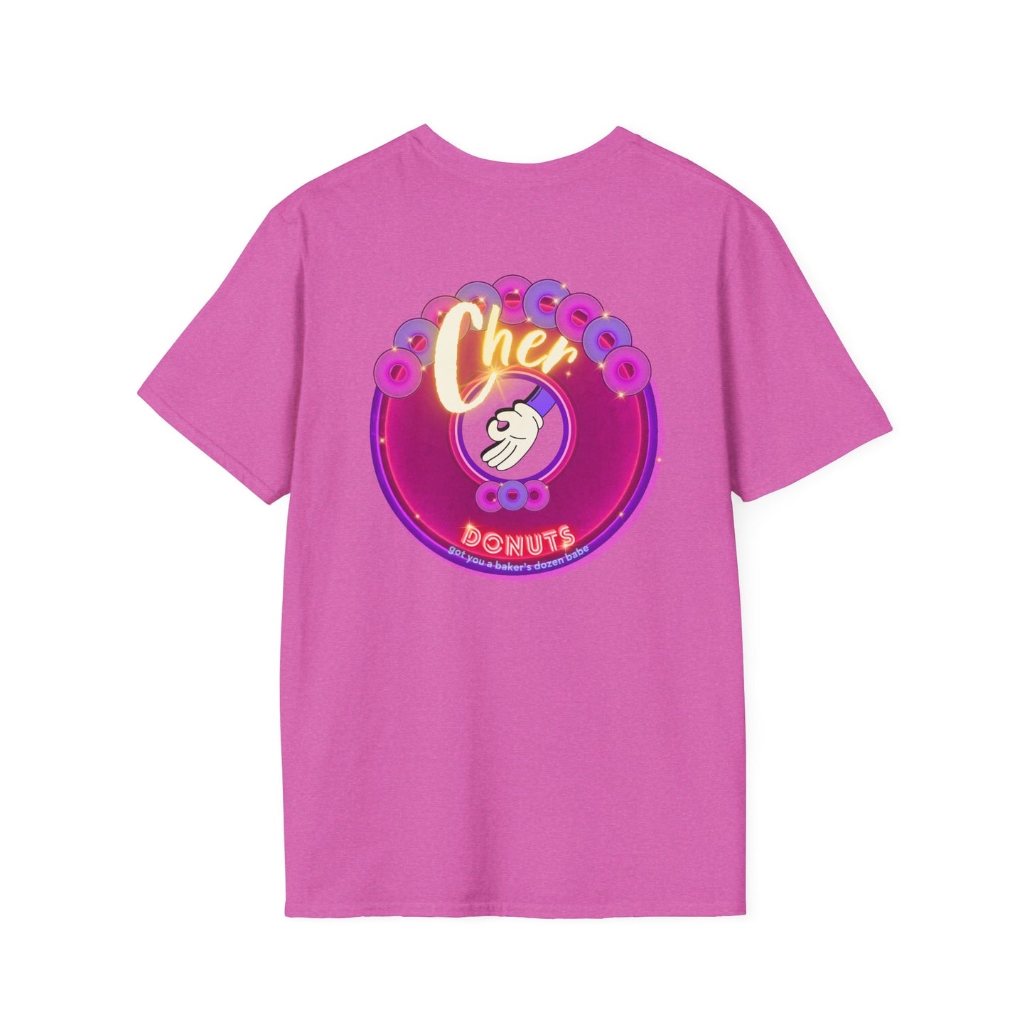 Classic Donut Tee - Unisex Soft-Style - "Chering is Caring Donut' - vivid magenta/purple donut