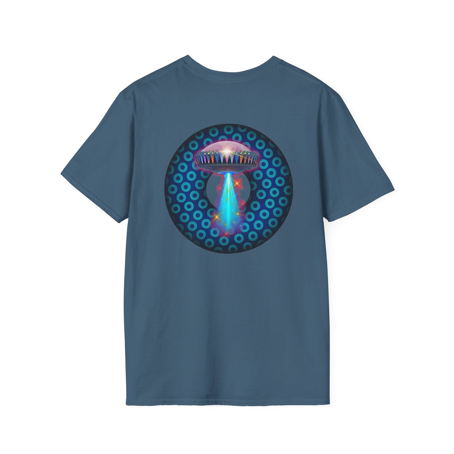Classic Donut Tee - Unisex Soft-Style - "Donuts now Served on the Mothership" - series 1.0  - variant 3  - blue/light blue donut