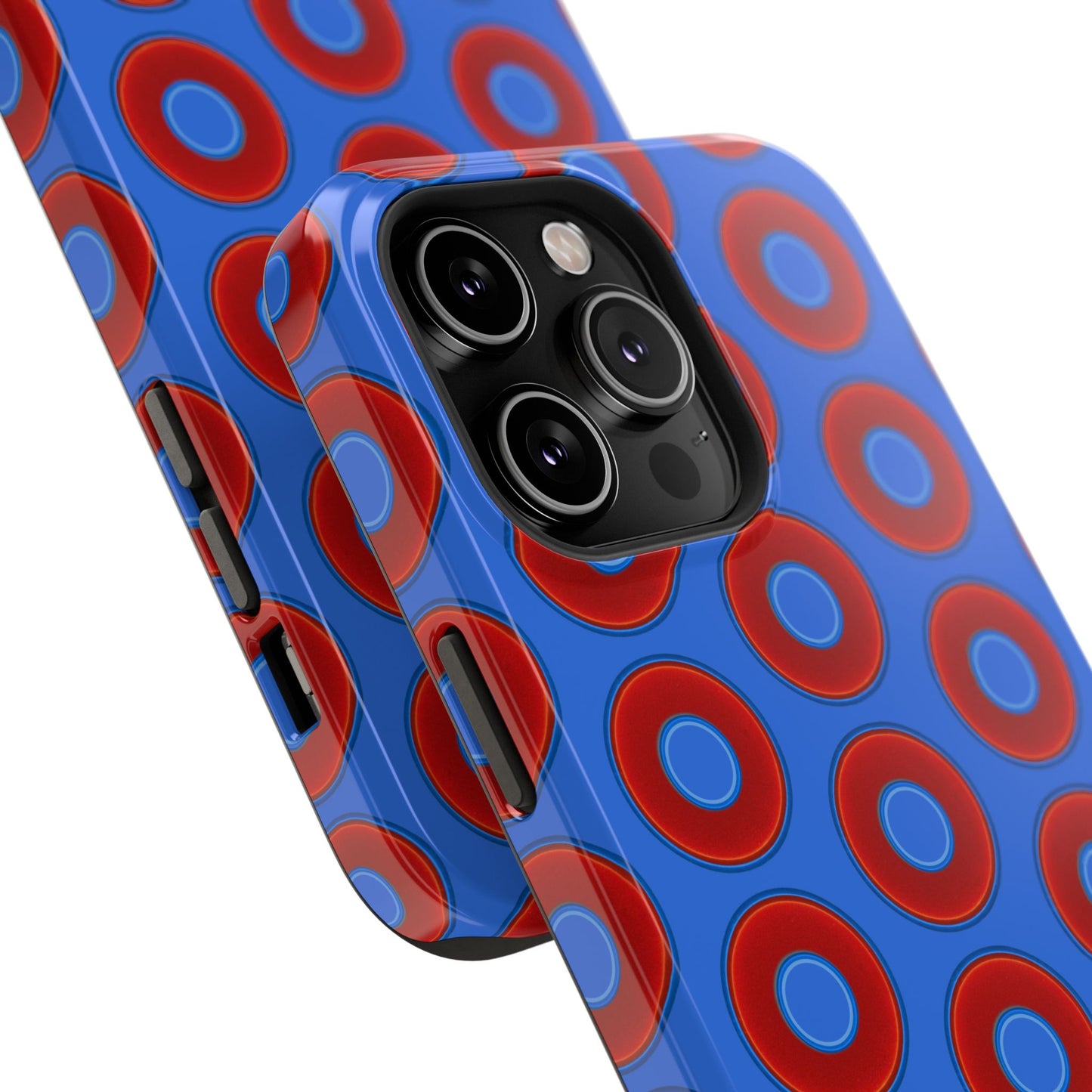 Impact-Resistant Lumpy Donut Case - red vivid donut print w/medium royal blue background