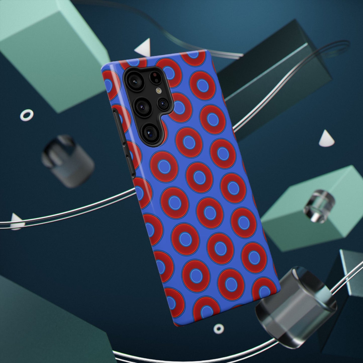 Impact-Resistant Lumpy Donut Case - red vivid donut print w/royal blue background