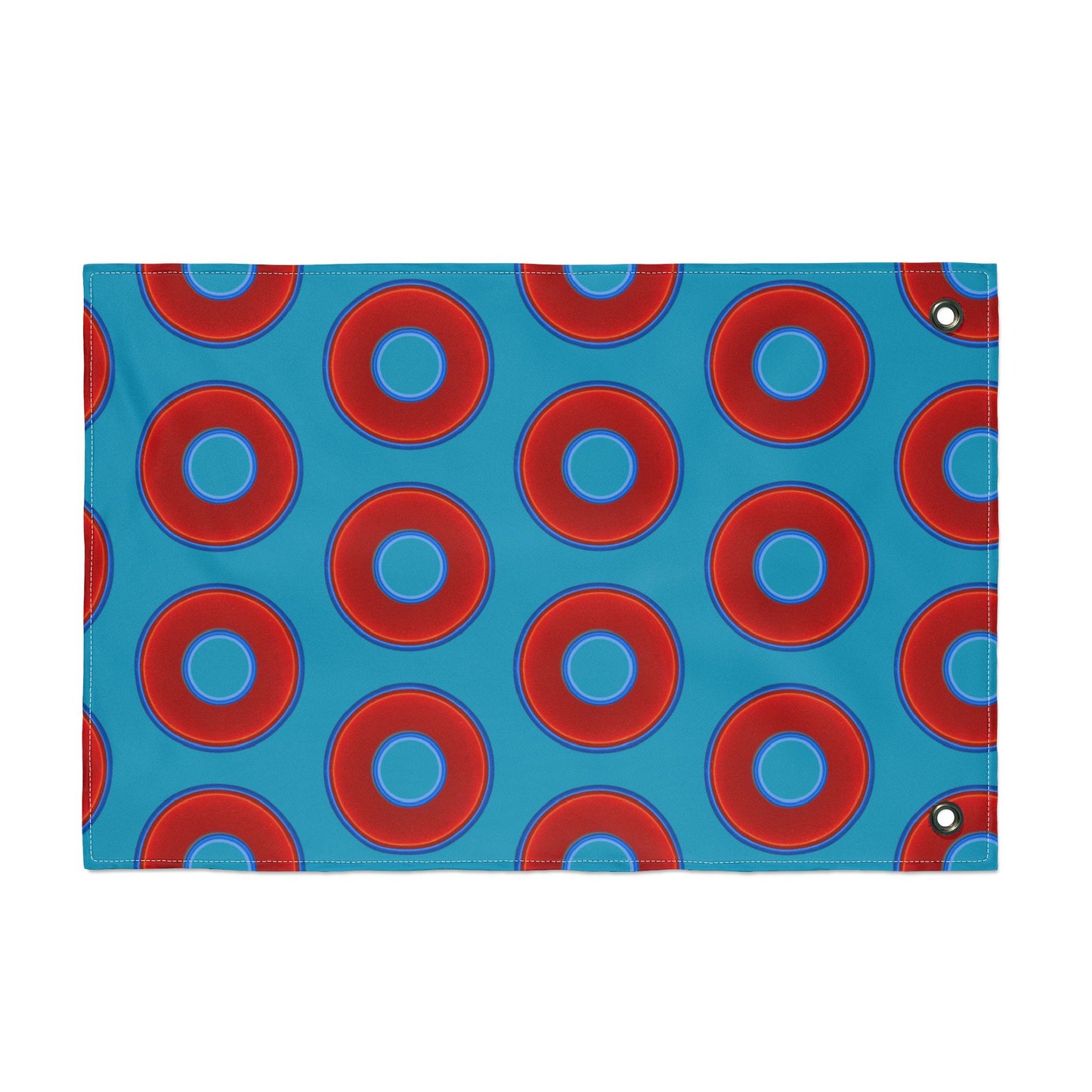 Lumpy Flagpole Sitters - Donut Flags [12" x 18"] - red vivid donut print w/aquamarine blue background