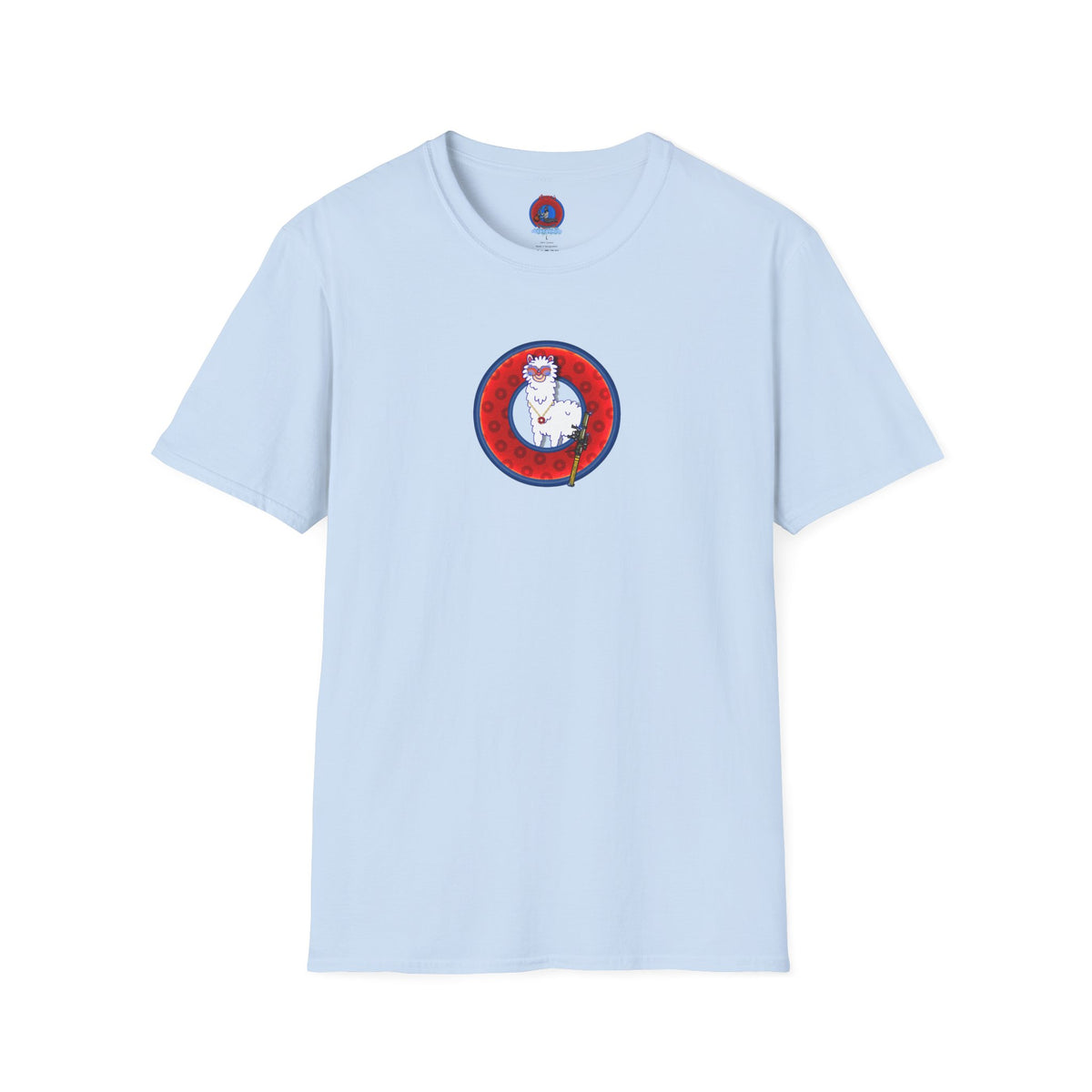 Classic Donut Tee - Unisex Soft-Style - "Medium Paced Llama Donut" - red/blue widemouthed paradox donut