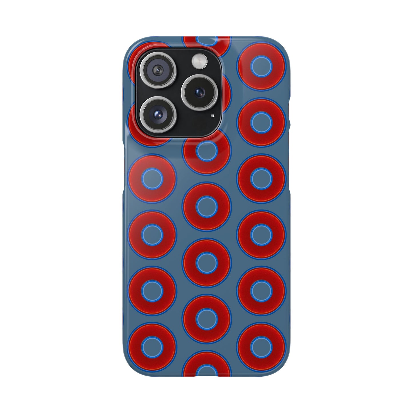 Lumpy Donut Snap Case - red vivid donut print w/steel blue background