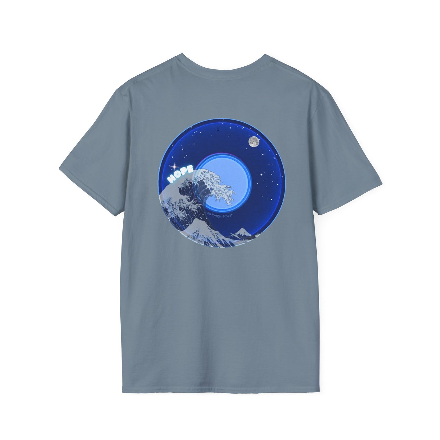 Classic Donut Tee - Unisex Soft-Style - "The Hopeful Waving Donut" - variant 2 - vivid blue donut