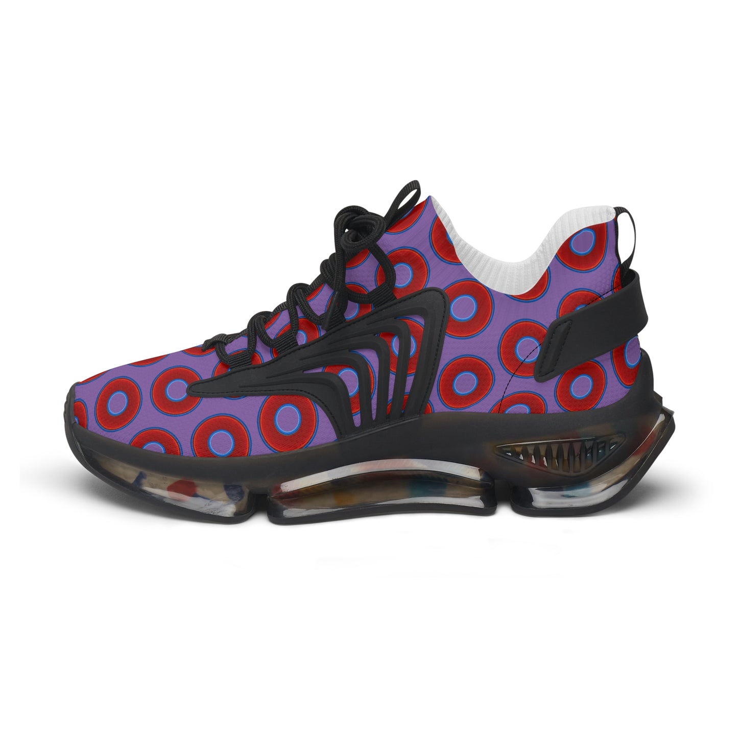 Women's Donut Kicks - red vivid donut print w/light purple background