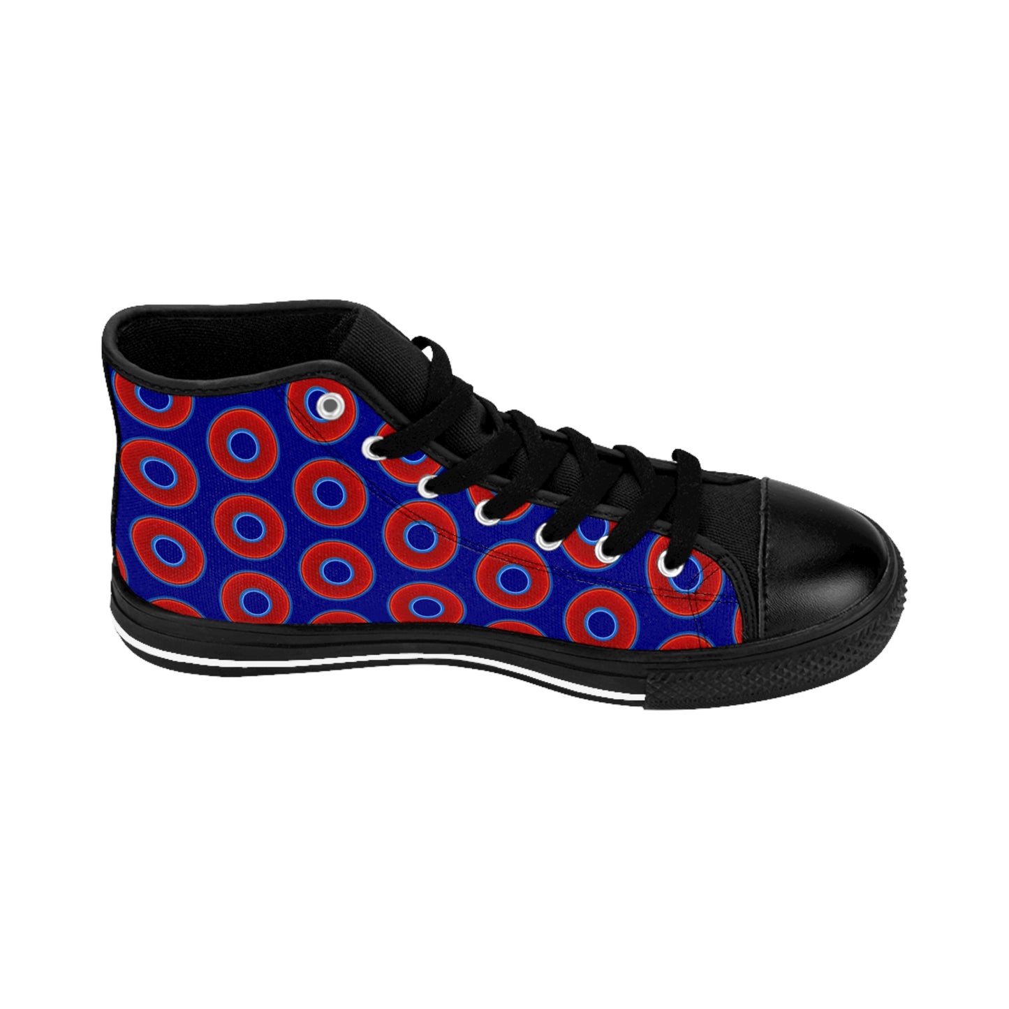 Men's Cushiony Convectors - High Tops - red vivid donuts w/vivid navy blue background
