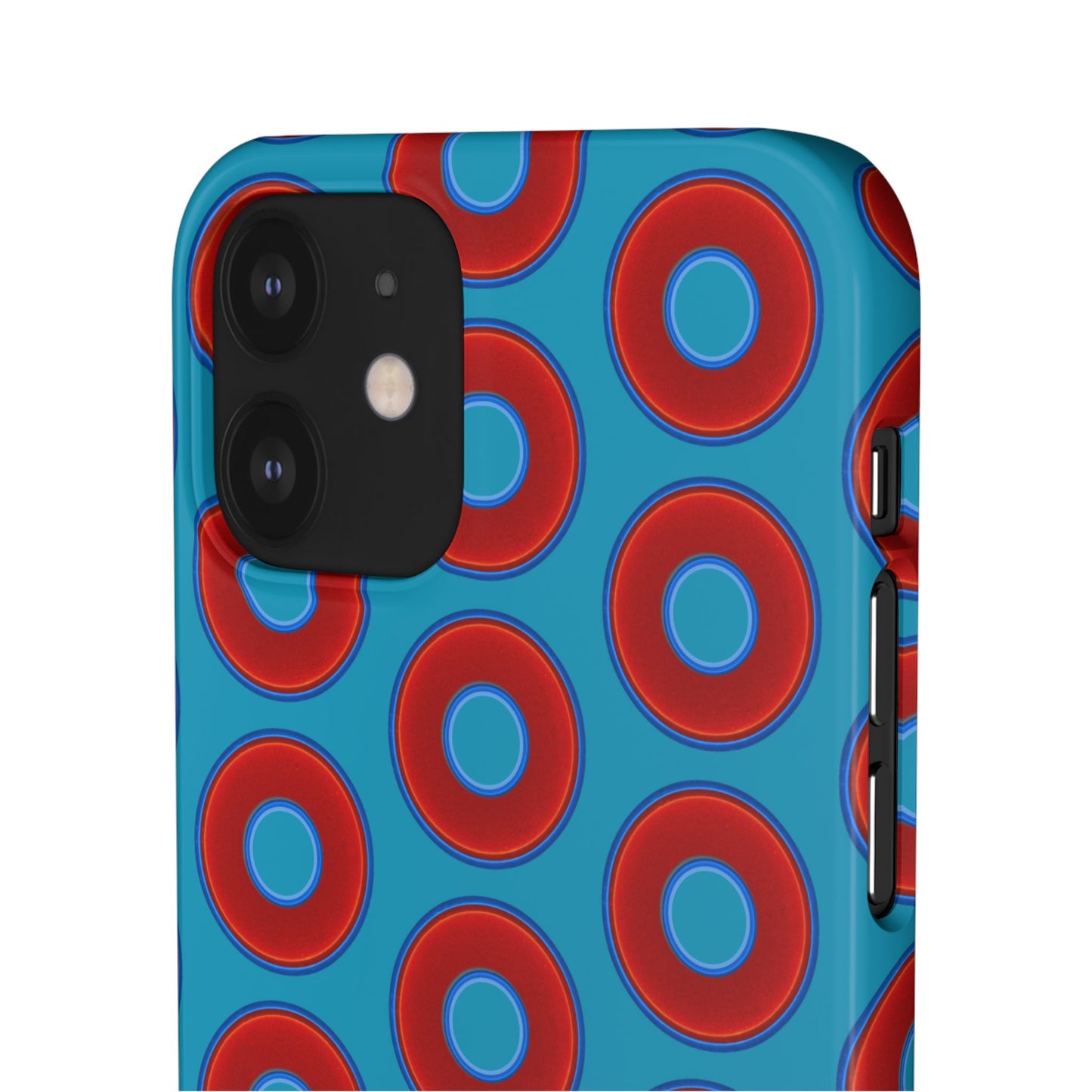 Lumpy Donut Snap Case - red vivid donut print w/aquamarine blue background