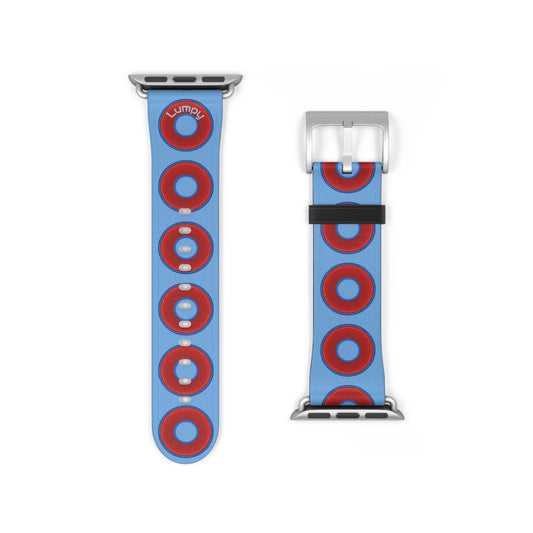 Lumpy Donut Wristband - compatible w/apple watch - red vivid donuts w/light blue background