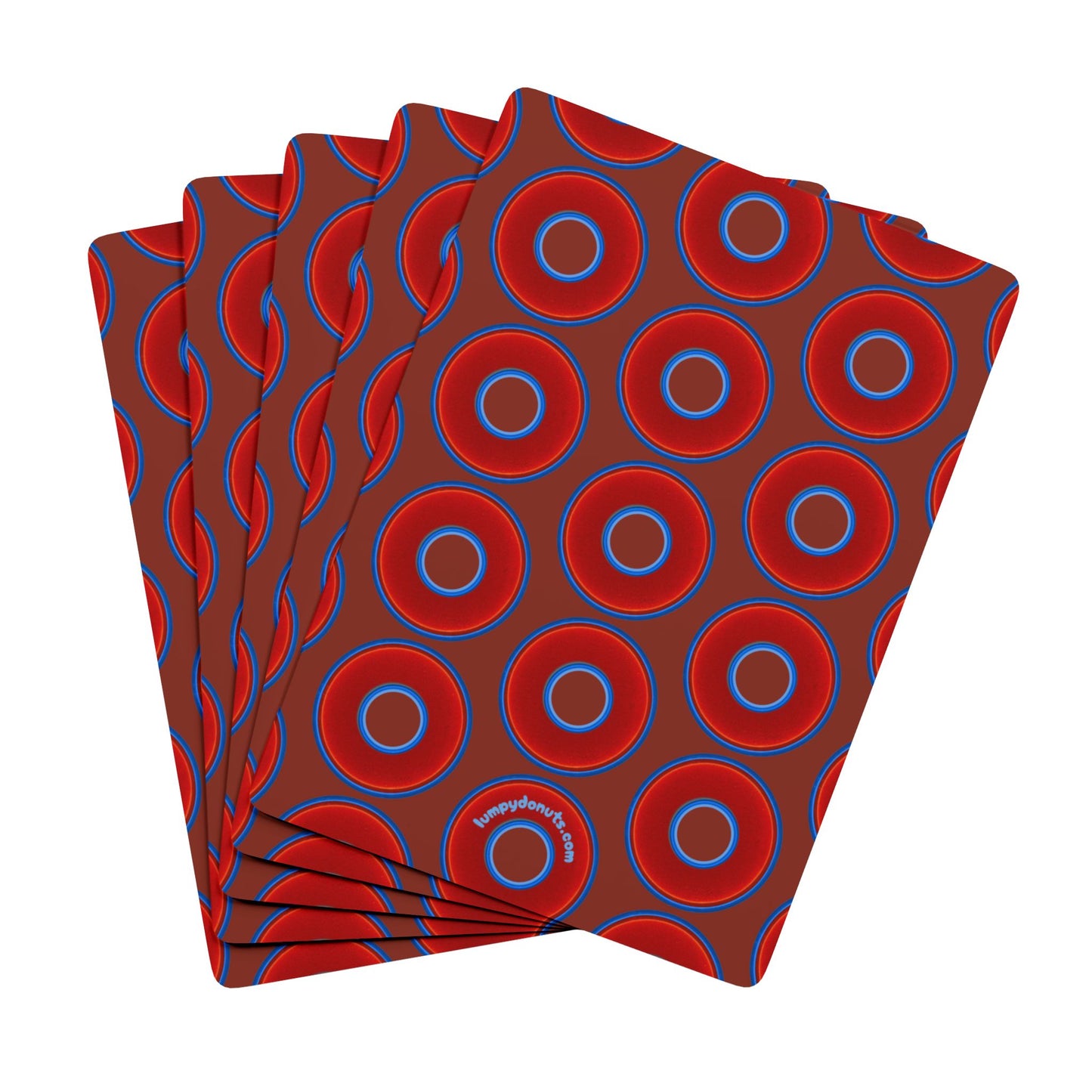 Lumpy Donut Playing Decks - 52-cards - red vivid donuts w/burnt umber background