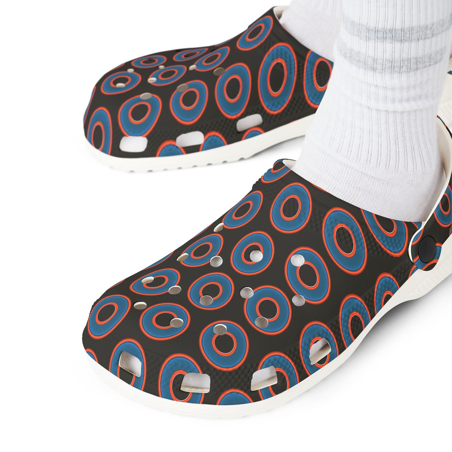 Spatchcocks - donut slip-on shoes - blue rustic donuts w/black background [unisex]