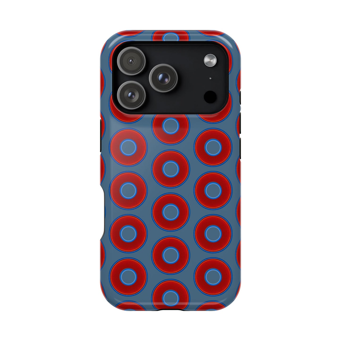Impact-Resistant Lumpy Donut Case - red vivid donut print w/steel blue background