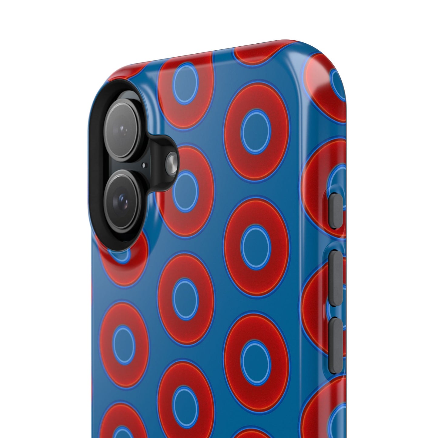 Impact-Resistant Lumpy Donut Case - red vivid donut print w/wavy navy background