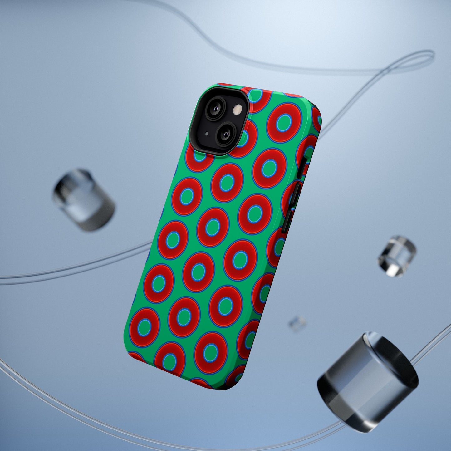 Impact-Resistant Lumpy Donut Case - red vivid donut print w/jade green background