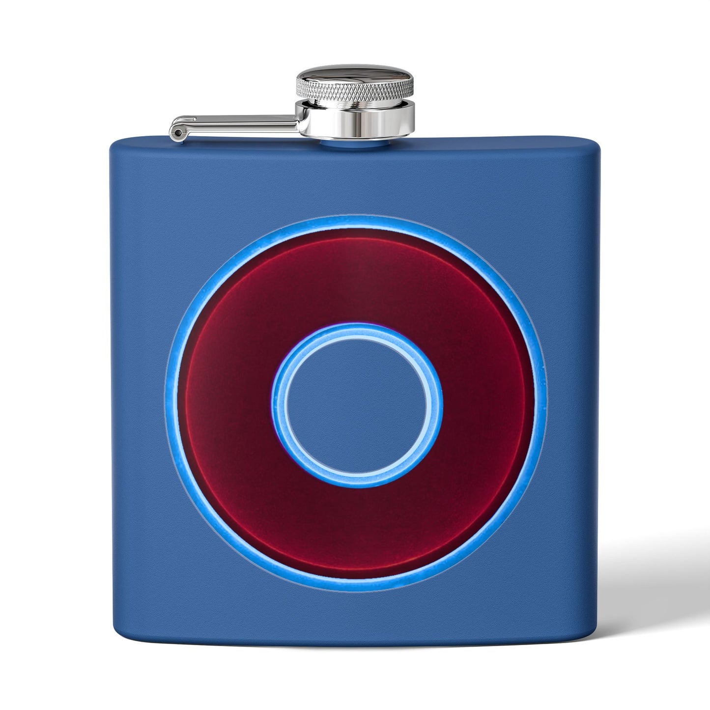 Lump's Donut Flask 6 oz - Vivid burgundy/light blue donut - [*w/your choice of 5 backgrounds]