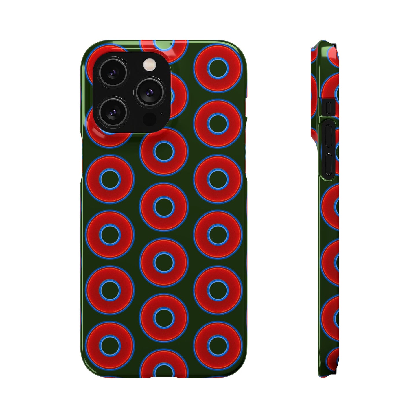 Lumpy Donut Snap Case - red vivid donut print w/deep forest green background