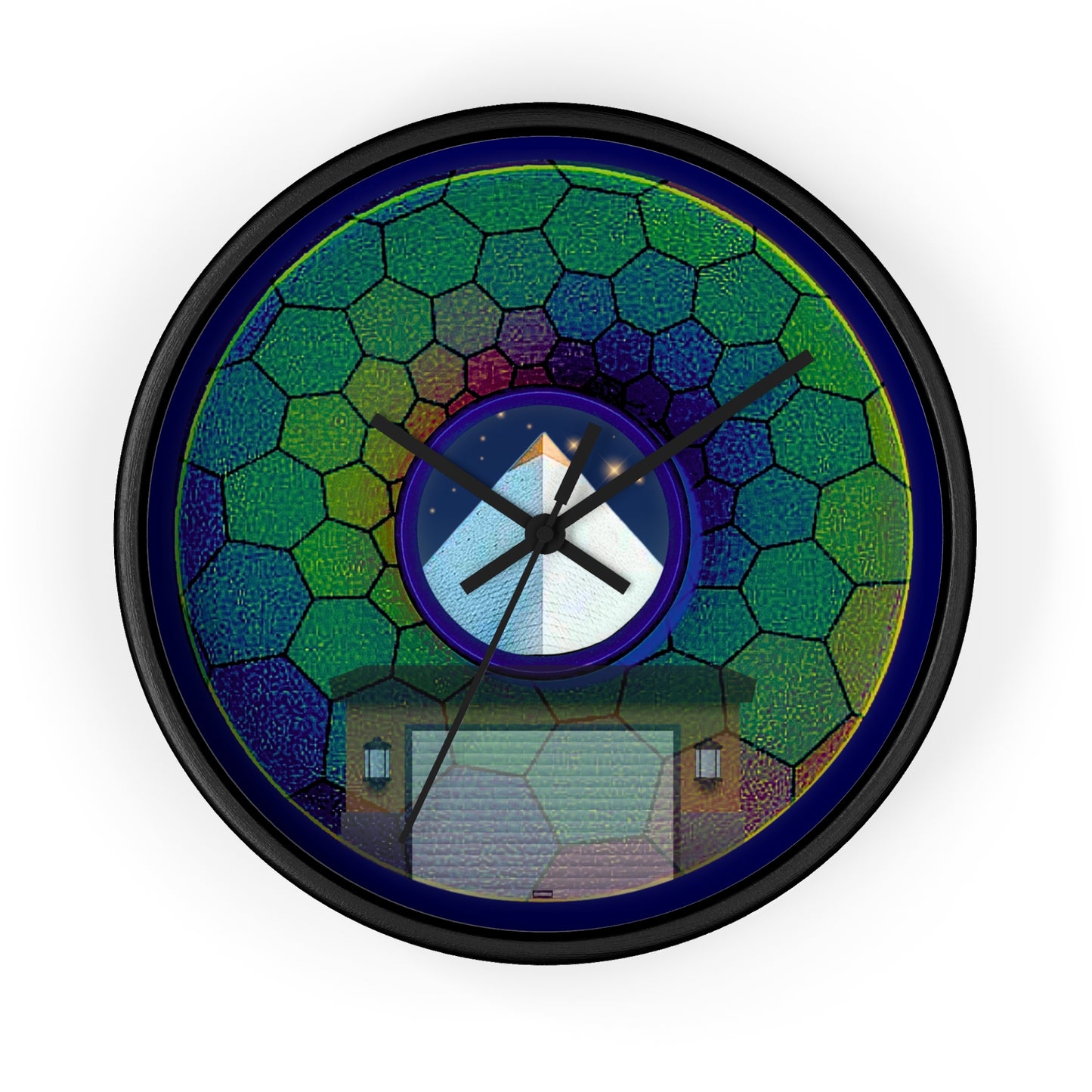 Lumpy Wall Clock - "Limestone Donut Clocks so Large" - variant 8 - green hexadonut w/navy blue background