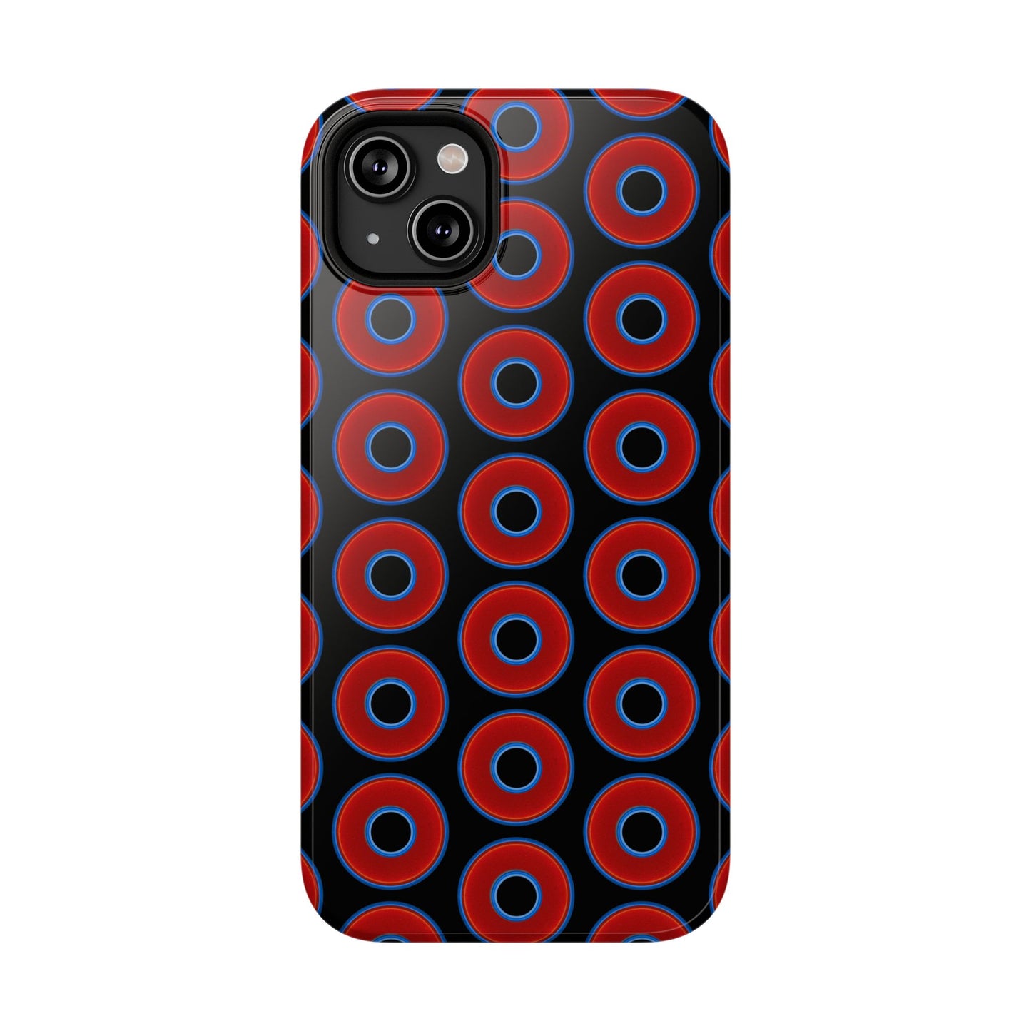 Impact-Resistant Lumpy Donut Case - red vivid donut print w/black background