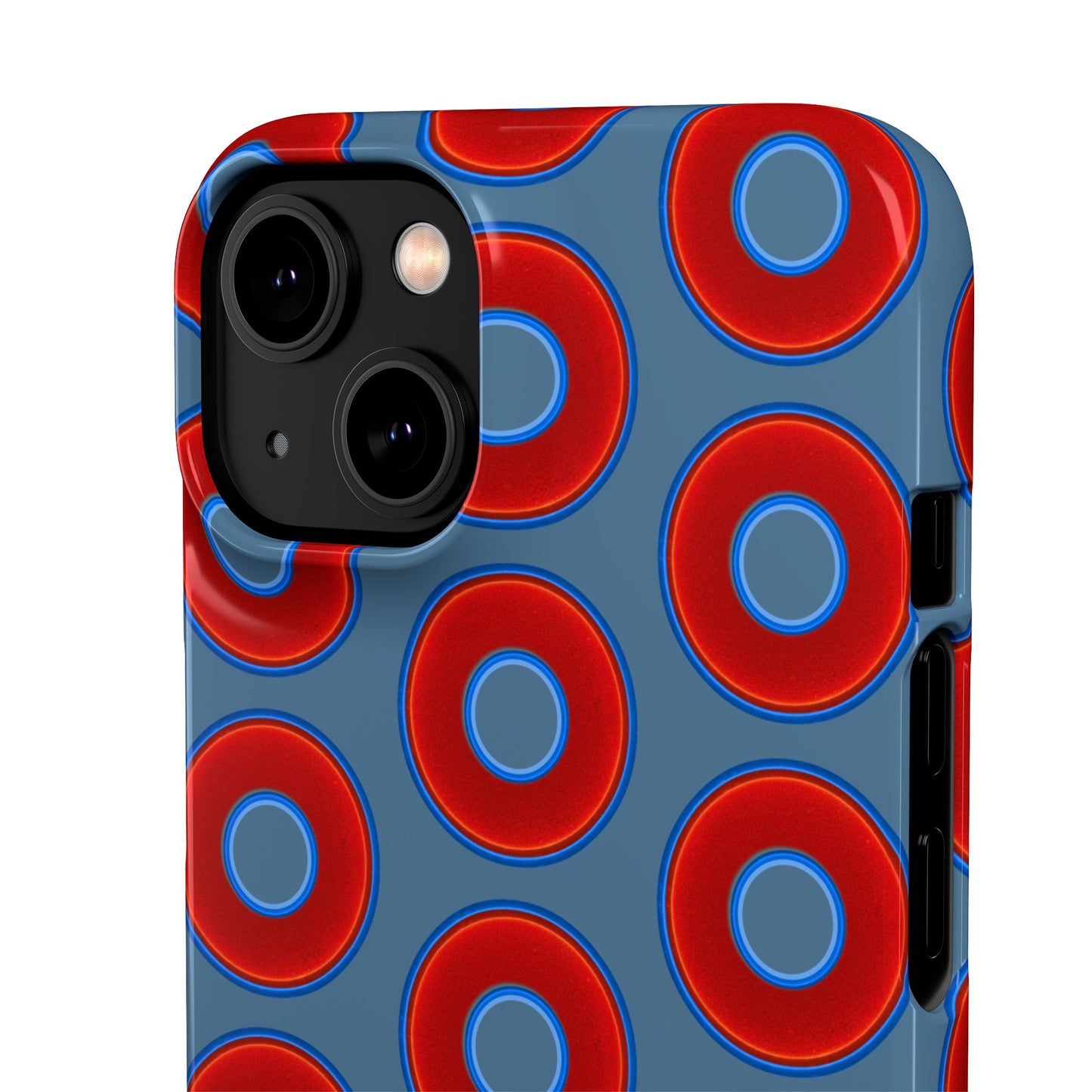 Lumpy Donut Snap Case - red vivid donut print w/steel blue background