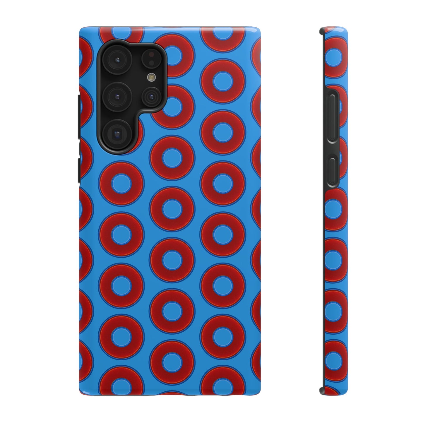 Impact-Resistant Lumpy Donut Case - red vivid donut print w/sky royal blue background