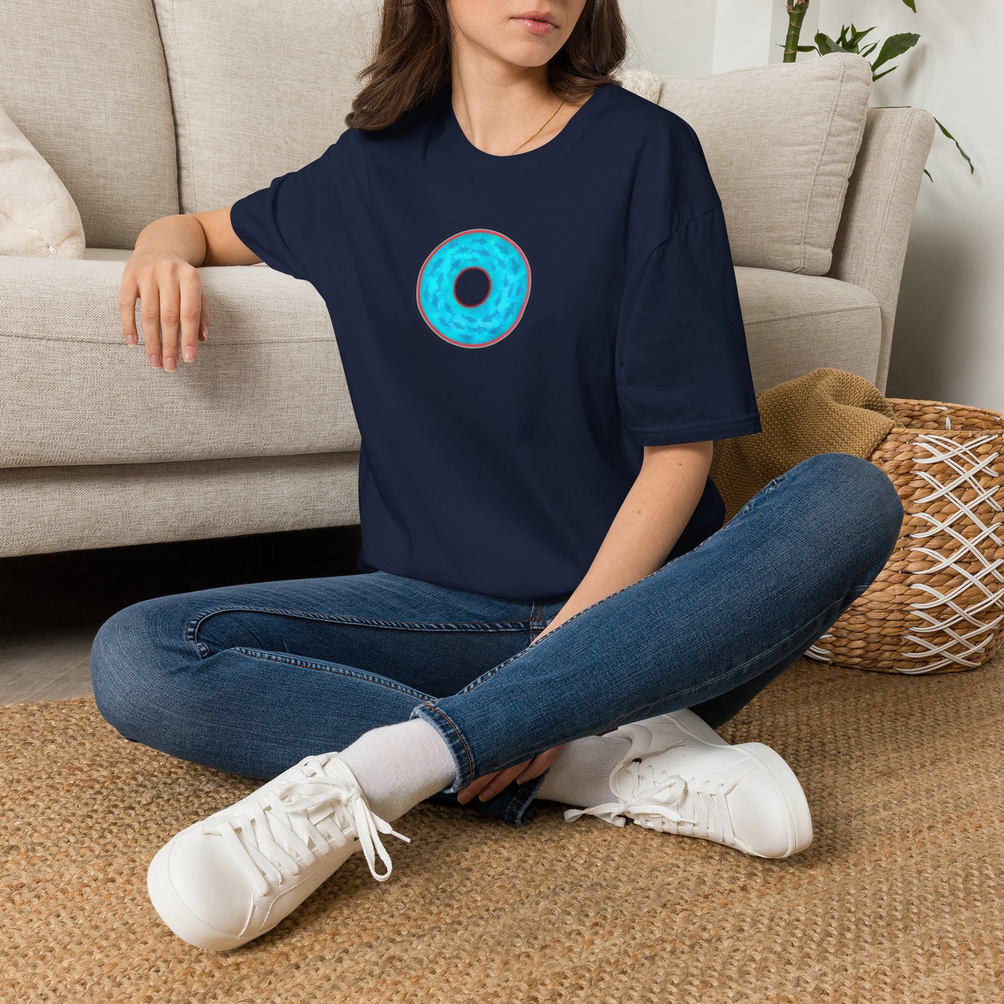 Classic Donut Tee - Unisex Soft-Style - "Skoolie of Phishies" - vivid sea donut - w/light blue water - variant 1