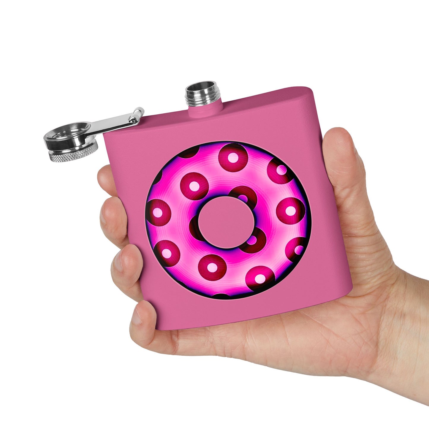 Lump's Donut Flask 6 oz -  Hot Magenta/Red Blimpy Paradox Donut - [*w/your choice of 6 backgrounds]