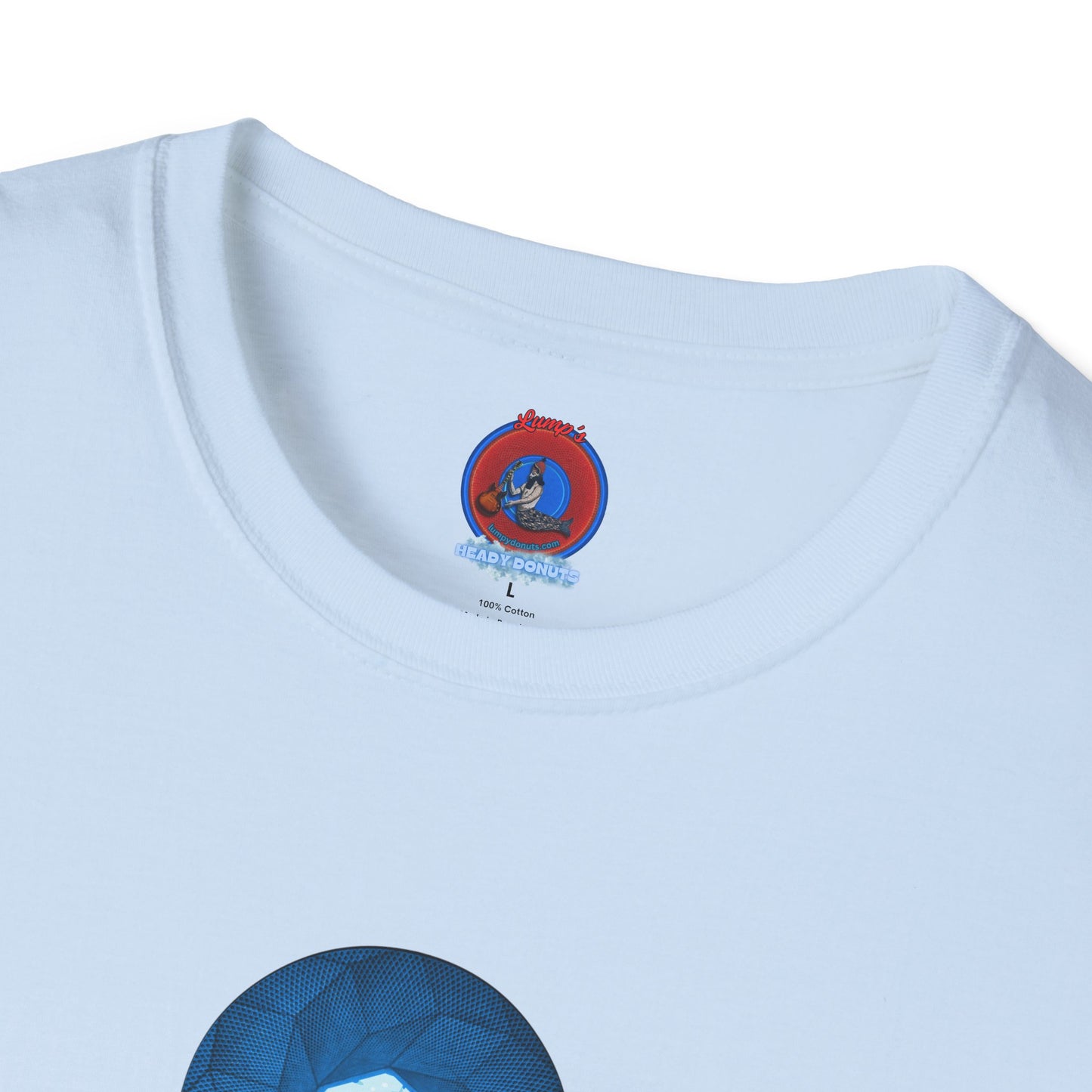 Coffee Traders Tee - Unisex Soft-Style - "Tasty Coffee" - paradoxical donut/cubed blue donut - variant 1 - It's Ice Cube's front/logo back