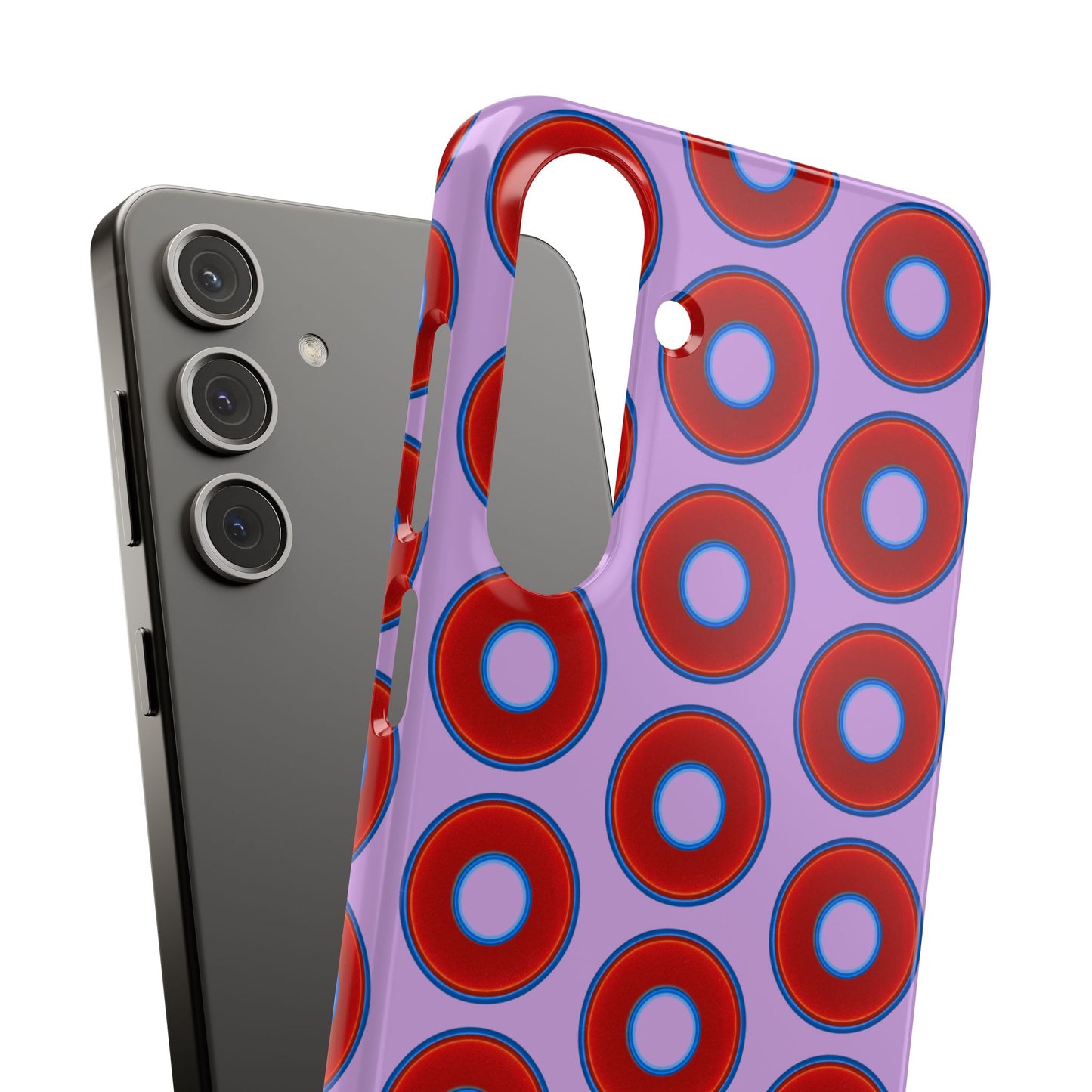 Lumpy Donut Snap Case - red vivid donut print w/wisteria purple background