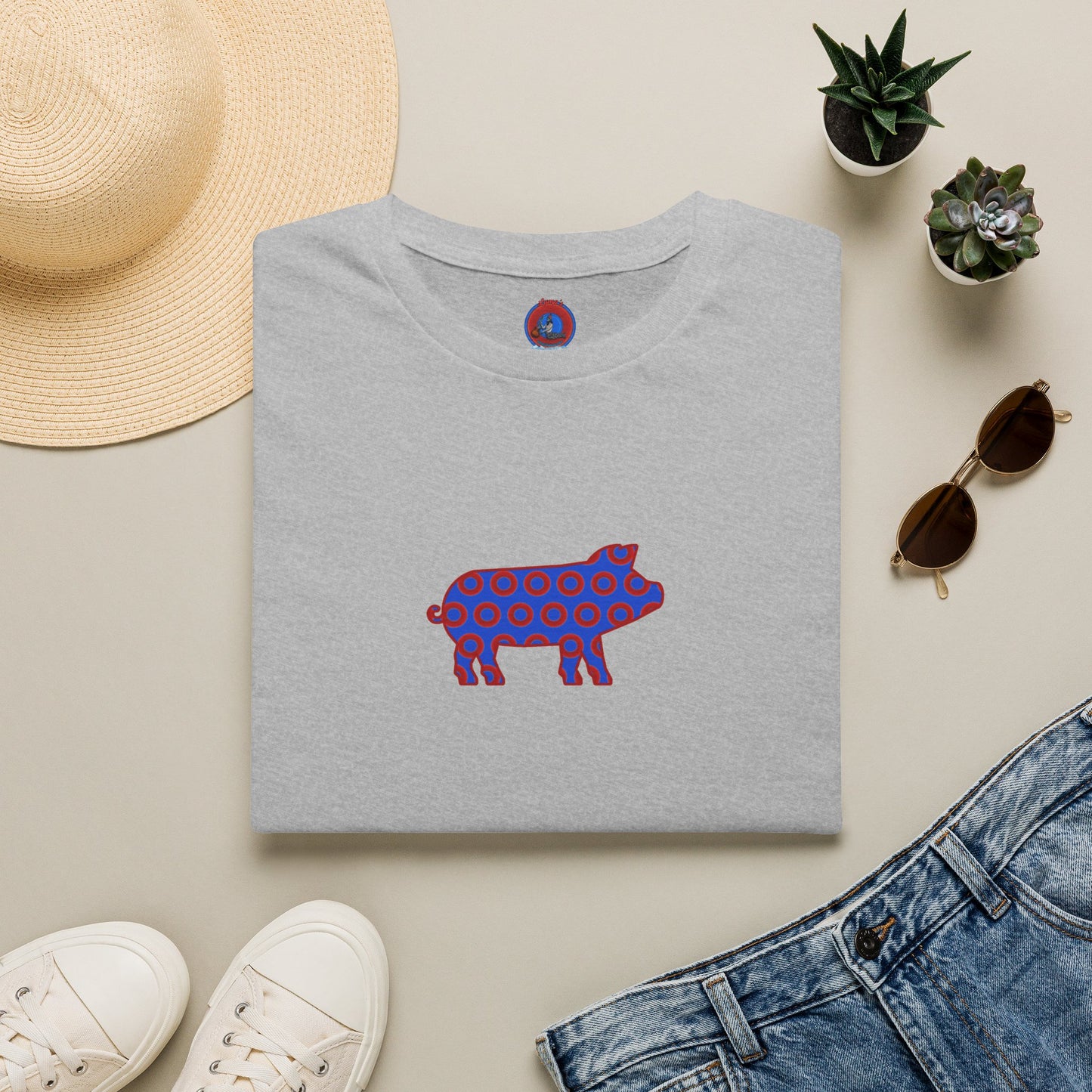 Classic Donut Tee - Unisex Soft-Style - "Guyute's Ugly Donut" - vivid red/blue donut pattern - variant 3